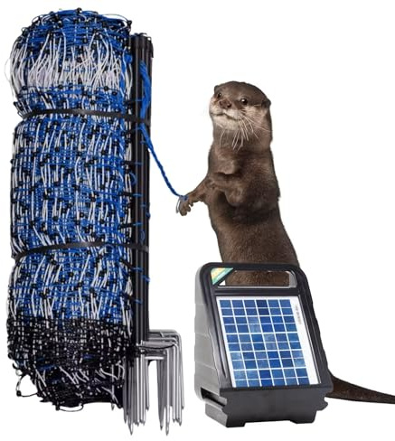 Agrarzone Fischotterzaun Set 50m x 50cm Solar 12V Fischotter Elektrozaun | Teichschutz, Otter, Waschbären, Marder, Elektrozaun, Komplett-Set
