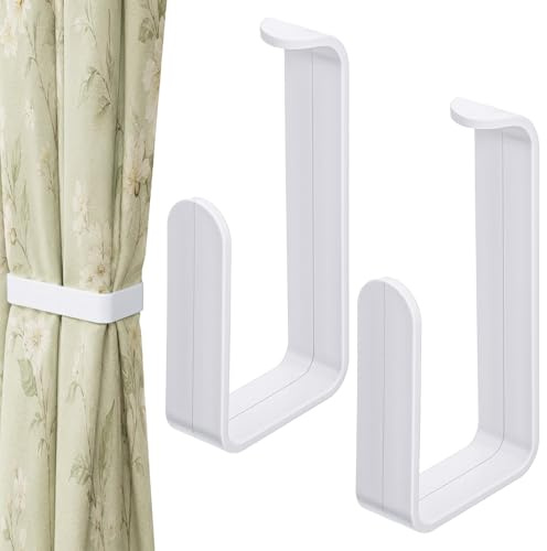 Apojgitn 2 Stück Vorhang Raffhalter Weiß Selbstklebende Vorhanghalterungen Vorhang-Raffhalter für Vorhänge Ohne Bohren für Wohnzimmer Schlafzimmer Esszimmer Bäder Küchen Büros