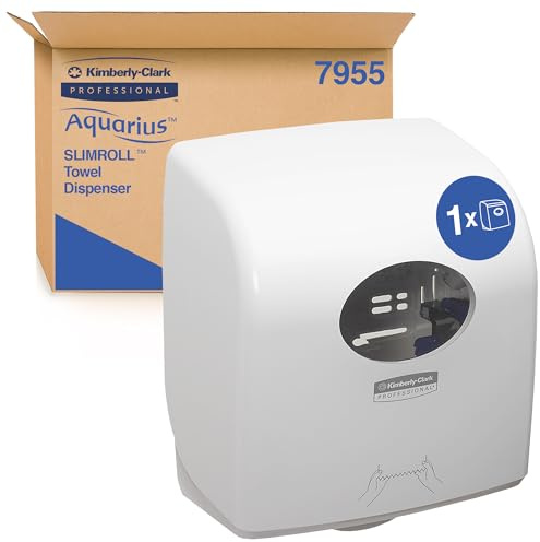 Aquarius Slimroll Papierhandtücher Rollenspender 7955, weißes Papiertuchspender mit berührungsfreier Ausgabe, für stark frequentierte Waschräume und weniger Kreuzkontamination, 1 x Papiertuchspender