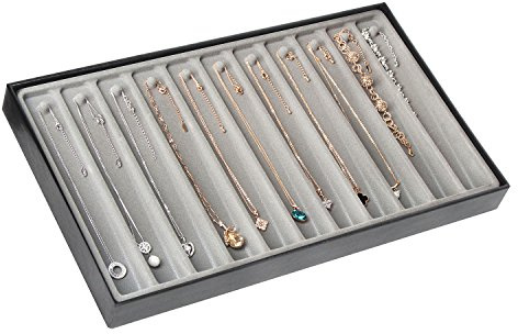 JACKCUBE DESIGN 11 Segmente stapelbar Kunstleder Schmuck Tablett Ohrring Halskette Armband Ring Organisator Anzeige Aufbewahrungsbox (einteilig, schwarz, 40,6 x 24,4 x 4 cm) -: MK212-3B