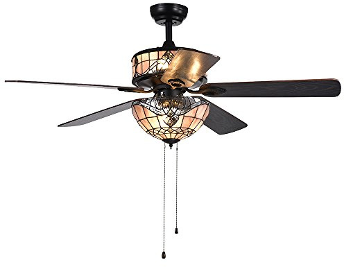 Warehouse of Tiffany CFL-8285BL Orla 6-Light Baroque Tiffany 5-Blade Black Ceiling Fan, 52
