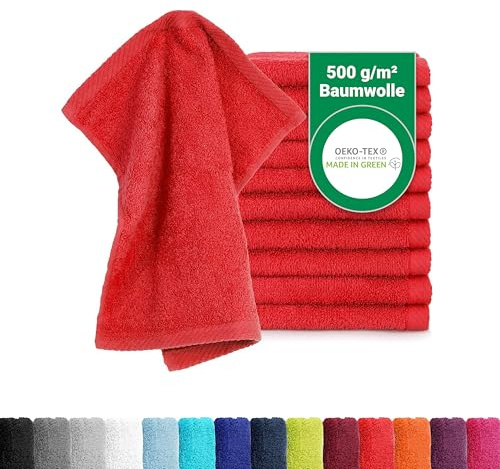 BaSaTex 10er Pack Seiftücher für Gesichts- & Körperreinigung im Set | Frottee Seiflappen aus weicher Baumwolle, Waschlappen Öko-Tex Made in Green, Rot, Baumwolle, Frottee, Öko-Tex, Made in Green