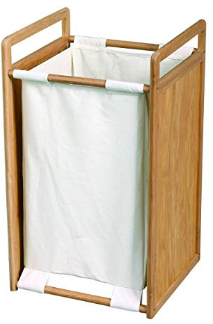 MSV Wäschesammler Bambus (BxHxT): 34 x 35 x 62 cm Wäschekorb aus Stoff mit einem Bambusgestell und Ablage zum Unterbringen von Wäsche als praktischer Wäschepuff mit seitlichen Griffen, natur