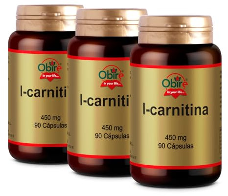 Obire - Comprimidos de L-Carnitina Pack 3 Unidades - 90 Cápsulas - Favorece la Generación de Energía, la Pérdida de Peso y la Absorción de Ácidos Grasos