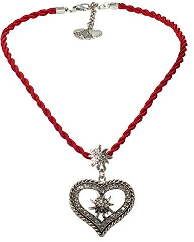 Alpenflüstern Kordel-Trachtenkette Strass-Edelweiß Herz - Damen-Trachtenschmuck mit Trachtenherz, Dirndlkette in traditionellen Farben DHK216