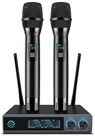 VeGue UHF Drahtloses Mikrofon, Professional Dual Channel Handheld Kabelloses Mettall Dynamisches Mikro System, für Karaoke, Party, Kirche, DJ, Hochzeit, Klassen, Treffen, Outdoor Events, 60m(VW-022)