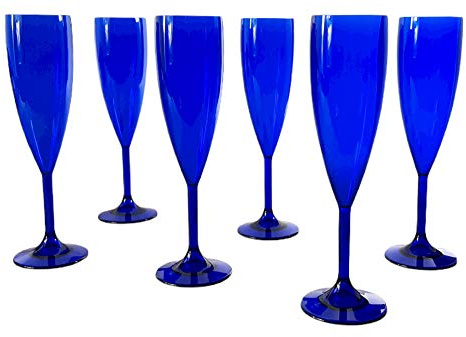 Elite Royal Blue Plastic Polycarbonate Champagne Flute Glasses 6.6oz (190ml) Pack of 6