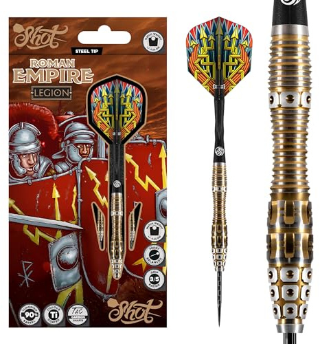 Shot! Darts Roman Empire Legion Steel Tip Dart Set Front Weighted 90% Tungsten Barrels