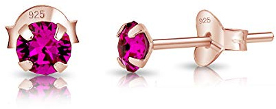 DTPsilver - WINZIGE Ohrringe 925 Sterling Silber Rosèvergoldet mit Kristallen von Swarovski® Elements Runde Sehr KLEINE Ohrstecker - Durchmesser 4 mm - Viele Farben erhältlich