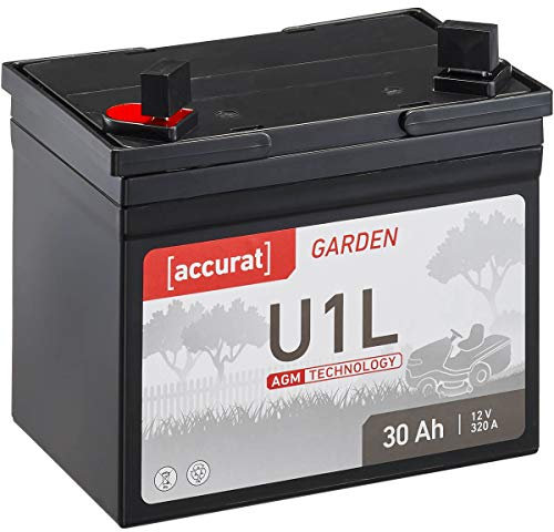 Accurat Motorradbatterie U1L- 12V, 30Ah, 320A, AGM, 30% mehr Kapazität, gasungsfrei, wartungsfrei, zyklenfest,vollverschlossen- VRLA Rasentraktor-Batterie, Starterbatterie für Aufsitzmäher,Frontmäher