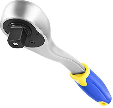 S&R Umschaltknarre 1/2', CrV-Stahl, umschaltbare Ratsche für Links- und Rechtsanzug, angewinkelter 2-Komponenten-Griff, Vierkantabtrieb, Hebelratsche 45 Zähne, Betätigungswinkel 8°