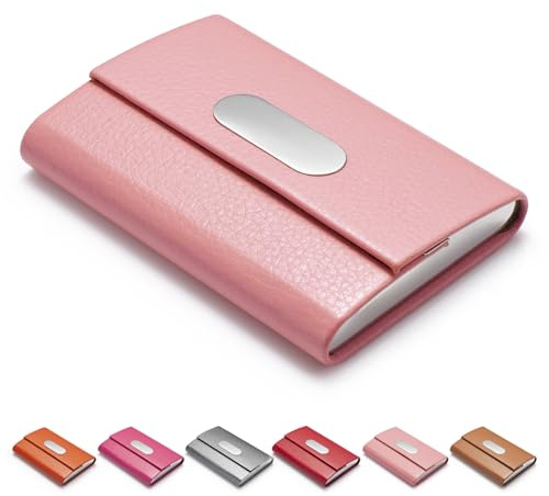 FACATH Visitenkartenhalter für Damen, PU-Leder & Edelstahl, Visitenkartenhalter, Brieftasche, Kreditkarten-Metallfach, Visitenkartenträger mit Magnetverschluss, Rosa | Schlanke Geldbörse Namenskartenhalter, innen Edelstahl, Magnetverschluss, RFID-Blockierung, hält 15-25 Standard-Visitenkarten