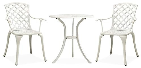 vidaXL Bistroset 3-TLG. Balkonset Gartenmöbel Sitzgruppe Balkonmöbel Gartenset Gartentisch Gartenstuhl Tisch Stühle Aluminiumguss Weiß
