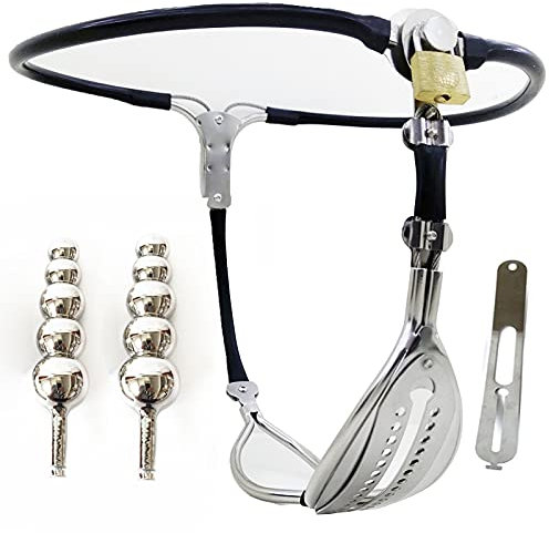 ZWBHSH Keuschheitsgürtel Frau, Edelstahl Unsichtbar Keuschheitskäfig BDSM Bondage Fetisch Chastity Cage mit Vaginalplug Und Anal Plug Party Geschenk Erwachsene Spiel Sex Spielzeug,120/130 cm