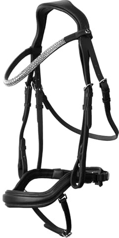 HORZE Highbury Anatomische Trense mit Kristall-Stirnriemen, Schwarz, F