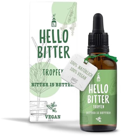 HelloBitter® - Bittertropfen 50ml nach Hildegard von Bingen - Bitterkräuter/Bitterstoffe Tropfen vegan - hohe Bioverfügbarkeit, Laborgeprüft, hochdosiert, flüssig
