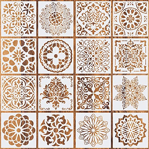 16 Stücke Mandala Schablone Set, Wiederverwendbare Kunst-Schablonen für Erwachsene, DIY Scrapbooking, Malen, Home Decor, Bastelvorlagen