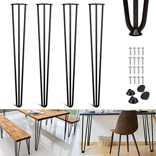 DICN 3-Rod Hairpin Legs 86cm/34inch Black Metal Support Desk Table Legs, 4PCS U-Type Chairs Desk TV Stand Sofa Cupboard Bathroom Cabinet Furniture Legs