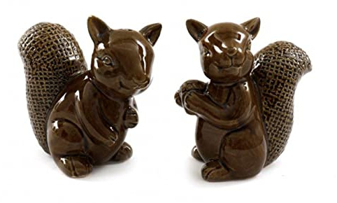Woodland Squirrel Ceramic Cruet Set - Salt & Pepper Shakers/Holders - Brown - 9.5 cm