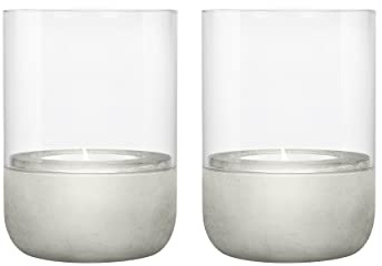 blomus Windlicht Set 2 Stück -Calma- | Farbe Light Gray | Größe XS | Aus Beton und klarem Glas; Für stimmungsvolles Kerzenlicht; Maße 7,2 x 7,2 x 9,5 cm