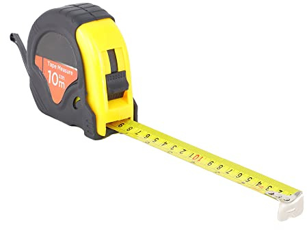 Mètre ruban rétractable de 10 m, design à deux boutons de rupture et verrouillage de la bande, coque en caoutchouc et poignée, pouces et centimètres, parfait pour le bricolage