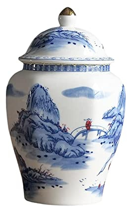 Baoblaze Keramik-Teedose, mit Deckel, blau-weißes Porzellan, Moderne Chinoiserie-Ornamente, Porzellandosen, Behälter für die dekorative Aufbewahrung auf der, Stil A