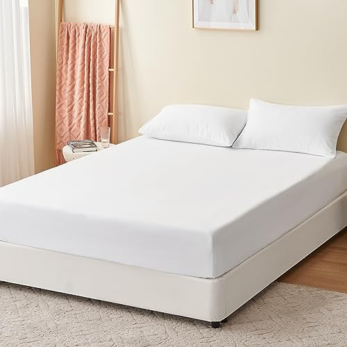 RUIKASI Spannbettlaken 160x200cm Weiß Bettlaken - Oeko Tex Spannbetttuch 160x200 Bettbezug, Mikrofaser Betttuch Bett Laken Bezug 160 x 200 Weiss 40 cm Tiefe Tasche, Bed Fitted Sheet Bedsheet