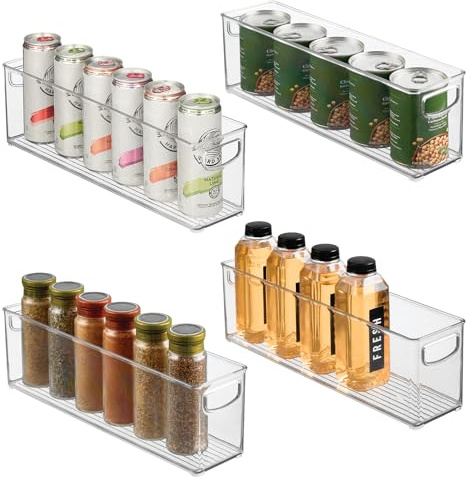 iDesign 4er Set Aufbewahrungsbehälter aus recyceltem Kunststoff mit Griffen für die Speisekammer und Küche, den Gefrier- und Kühlschrank – 4er Set, klar