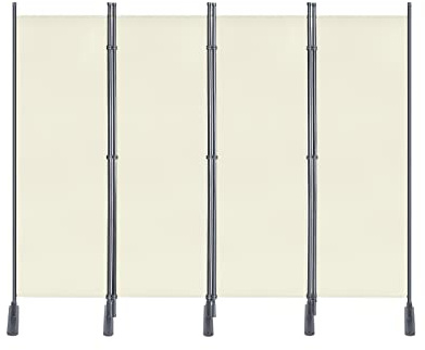 UISEBRT Paravent 225 x 180 cm Raumteiler Freistehend Trennwand 4 Teilig Stellwand mit Standfuß Sichtschutz für Büros Balkon Garten, Beige