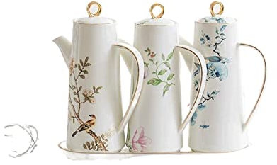 ATMRC Distributeur d'huile et de vinaigre Ensemble de Distributeur d'huile d'olive et de vinaigre en Porcelaine de Style Japonais, bocaux à Condiments en céramique avec Plateau Cuisson