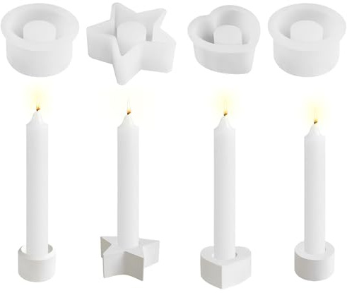 4 Stück Silikonform Kerzenhalter, Stern Gießform Kerzenhalter Silikon Gießform Stabkerzenhalter Silikonform Ostern Beton zum Gießen Giessformen Silikon für Stabkerzen und Teelichte