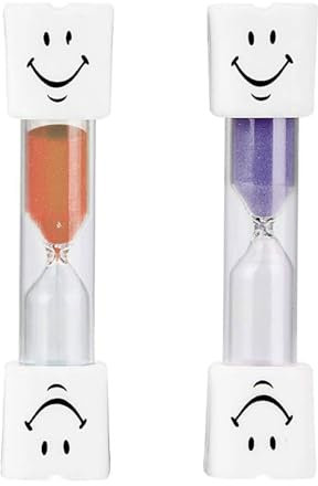 IOSPKKIO® Set di 2 clessidre con sorridente – Clessidre per bambini per la cura dei denti, cucina, ufficio e tempo di gioco, timer Hourglass per ufficio, timer Home and Play, arancione e viola