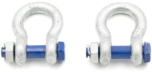 Schäkel 8,5t Tragfähigkeit 2 Stück mit Augbolzen mit Mutter und Splint - Schäkel Geschweift Form BX - Schäkel Hochfest - Stahl Feuerverzinkt Rundschäkel