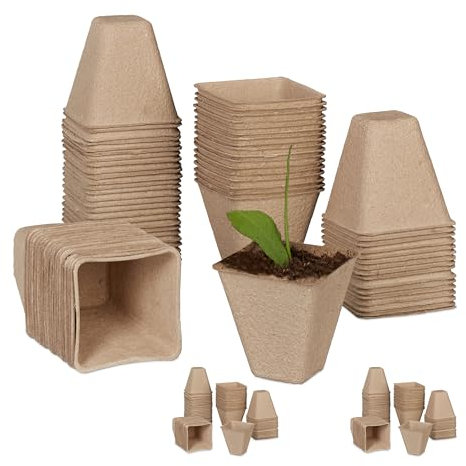 Relaxdays 400x Vasetti per Piantine, Biodegradabili, da Torba, Quadrati, Vasi Carta, HxLxP: 8 x 8 x 8 cm, Marrone