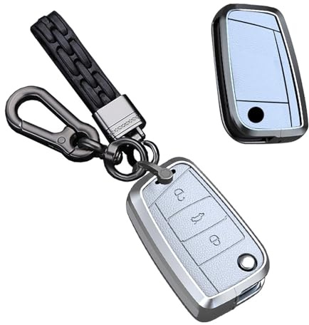 TECART Aluminiumlegierung Autoschlüssel Hülle Cover Passt für VW Golf 7 Mk7 Polo Jetta 4 Touran T-Roc Tiguan Seat Leon 3 Ibiza Toledo Arona Ateca Schlüsselcover Zubehör Schlüsselanhänger 3 Taste