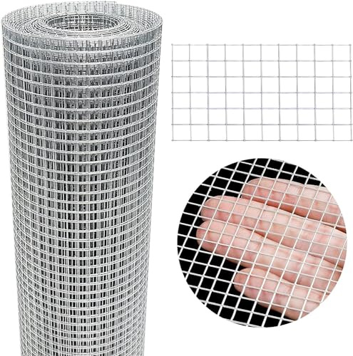 Hardware Cloth 12'' x 30' 1/4 in Galvanized Wire Mesh Roll (23 GA) Chicken Wire Fence Roll for Chicken Pen/coop Fences, Screen mesh, Rabbit/Snake Fences, Poultry enclosures, Handicraft Making, etc.