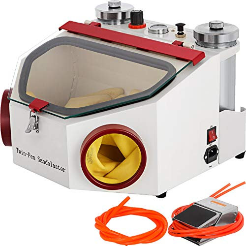 STMKB Double Pen Sandblasting Machine, Laboratory Sandblasting Equipment with Large Viewing Window and LED Light, Cultural Relic Processing, Jewelry Frosting, Surface Oxide Removal