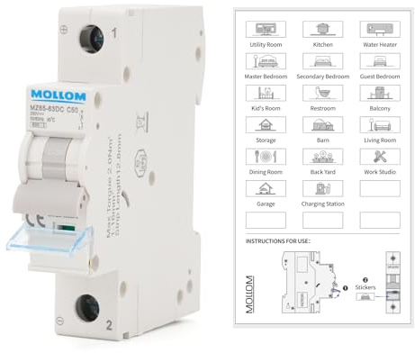 MOLLOM CC 1P 110-240V 50A C50 Disjoncteur miniature | Disjoncteur miniature sur mesure,déclenchement thermomagnétique,6 kA, sectionneur CC pour système photovoltaïque