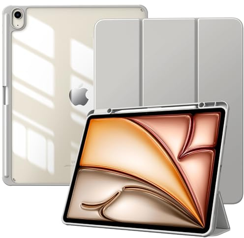 TiMOVO Hülle für iPad Air 13 Zoll (M4/M3/M2), Hell Grau | Stifthalter, Schlank Trifold Ständer, Klare Transparent Rückseite, Automatisches Aufwachen & Schlafen