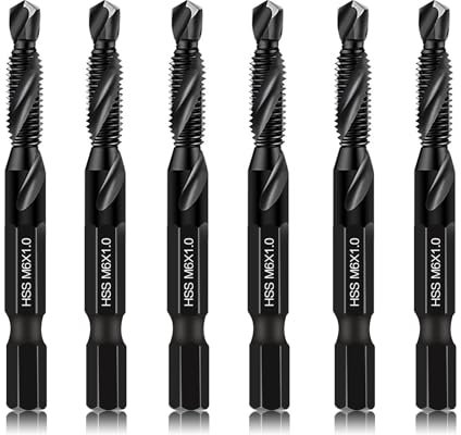 6er-Pack M6 Kombinationsbohrer- & Gewindebohrersatz, Gewindeschneidwerkzeuge in Größe M6*1.0 mit schwarzer Korrosionsschutz-Beschichtung, 6 mm Sechskantschaft und Aufbewahrungsbox