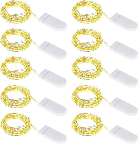 ZWOOS Cadena de Luces con Pilas, 1M 10 LED Alambre de Cobre Guirnalda Luces Interior Guirnalda Luminosa Decoración para Mesa Jardín Boda Fiesta Navidad, Blanco Cálido (10)
