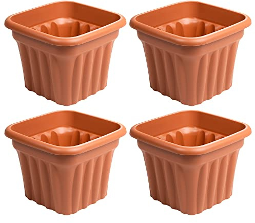 M1SS Set of 4-40cm Traditional Terracotta Square Planter Plastic Weather Resistant Flower Pots Plant Pot Home Gardening Nursery Aloe Orchid Seedlings Sapling Box Drainage Holes