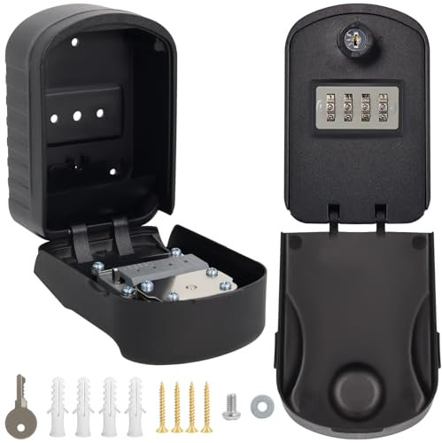 Gekufa Coffre-fort à clés extérieur et intérieur, étanche, combinaison à 4 chiffres, capacité interne lagre pour boîte à clés murale, coffre-fort mural à l'extérieur par Gekufa, bon pour la maison, le