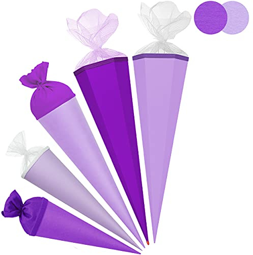 alles-meine.de GmbH Schultüte - Rohling - LILA/kräftiges violett - freie Farb - und Größenwahl - 35 cm bis 100 cm - 6 eckig - Tüllabschluß - mit/ohne Kunststoff Spitze - Zuck..