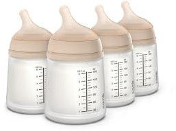 Suavinex, confezione 4 biberon anticolica Zero Zero, tettina a flusso adattabile (A) in silicone, +0 mesi e Neonati, ideale per allattamento al seno, latte materno, latte artificiale, 180 ml, Light