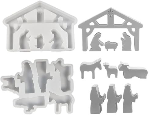 2 Stück Silikonform Krippe, Silikonform Gießform Krippe, Gipsform Weihnachten, Gießformen Silikon Weihnachten Krippe, Silikonformen Gießformen Kerzenhalter, Kerze Gipsforme Tischdekorationen