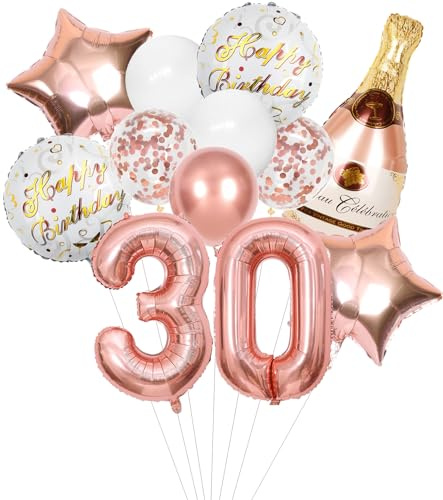 Anlgdi Folienballon Champagne Rosegold, Luftballon 30. Geburtstag Deko Frau, Geburtstagsdeko 30 Jahre Frauen, Helium Ballon Champagner Flasche Bier Happy Birthday Deko für 30. Geburtstag Party Deko