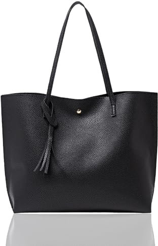SSKHE Bolso de mano negro con bolsillo interior, gran capacidad, impermeable, moderno, de piel suave, para el trabajo, escuela, compras, ocio, para mujeres y mujeres, Black, One Size