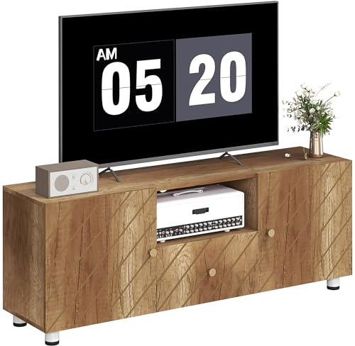 HOMCOM TV-Möbel TV-Möbel Holz TV-Bank für Fernseher bis 50 Zoll mit 2 Schränken und offenem Fach und Schublade für Wohn-Schlafzimmer, 120 x 30 x 45 cm, Naturholz