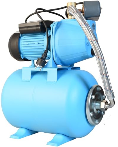 Hauswasserwerk SET 100S - Geräuscharmer Hochdruck Wasserpumpe (3600 l/h, 1100 W, max Förderhöhe 50m) - Pumpe zur Hauswasserversorgung mit 24L Membrankessel - Gußeisen - Ideal für Gartenbewässerung